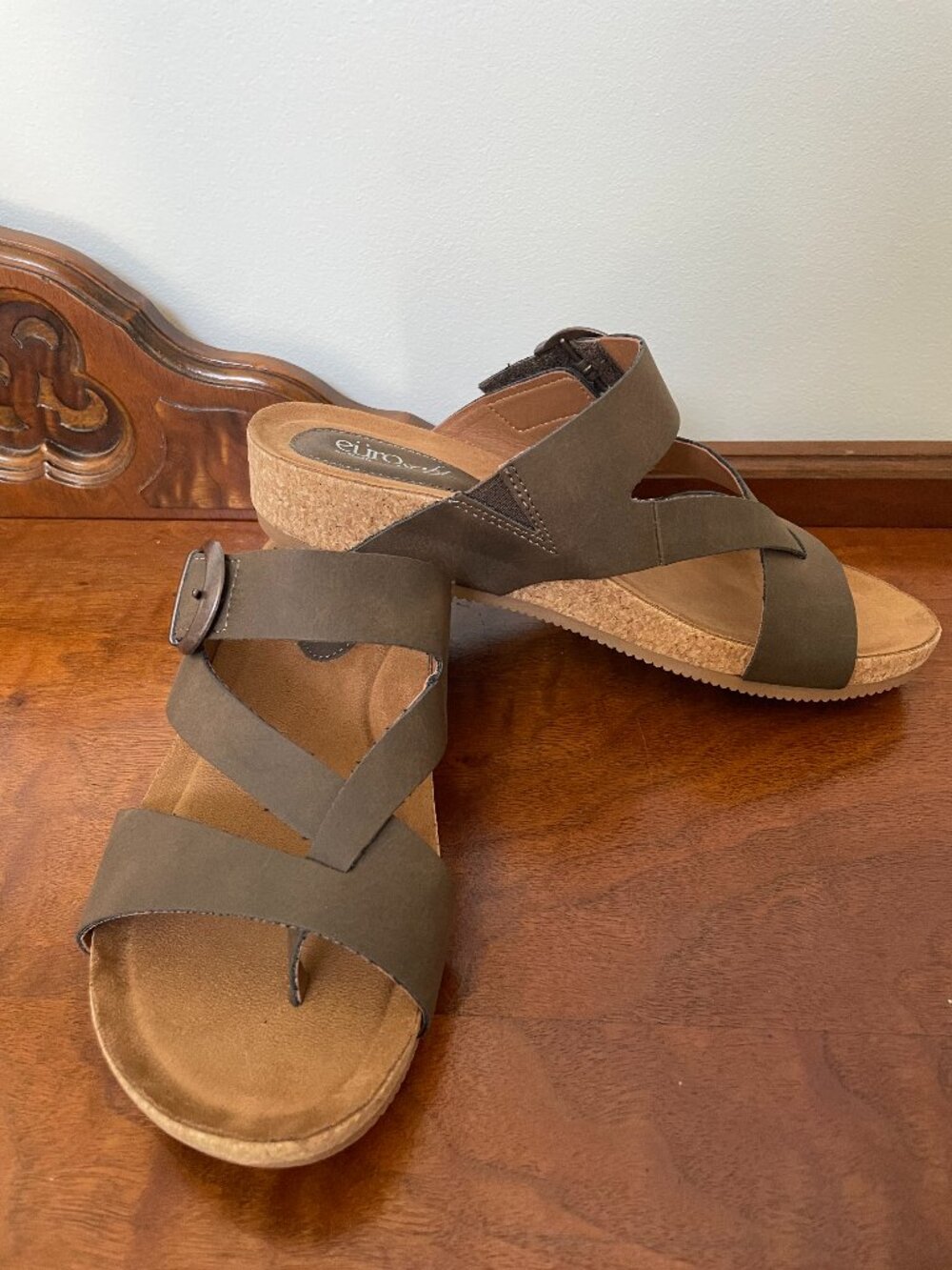 Eurosoft by Sofft Gladis Wedge Sandals Womens Cork Heel Comfort 6.5 mocha brown